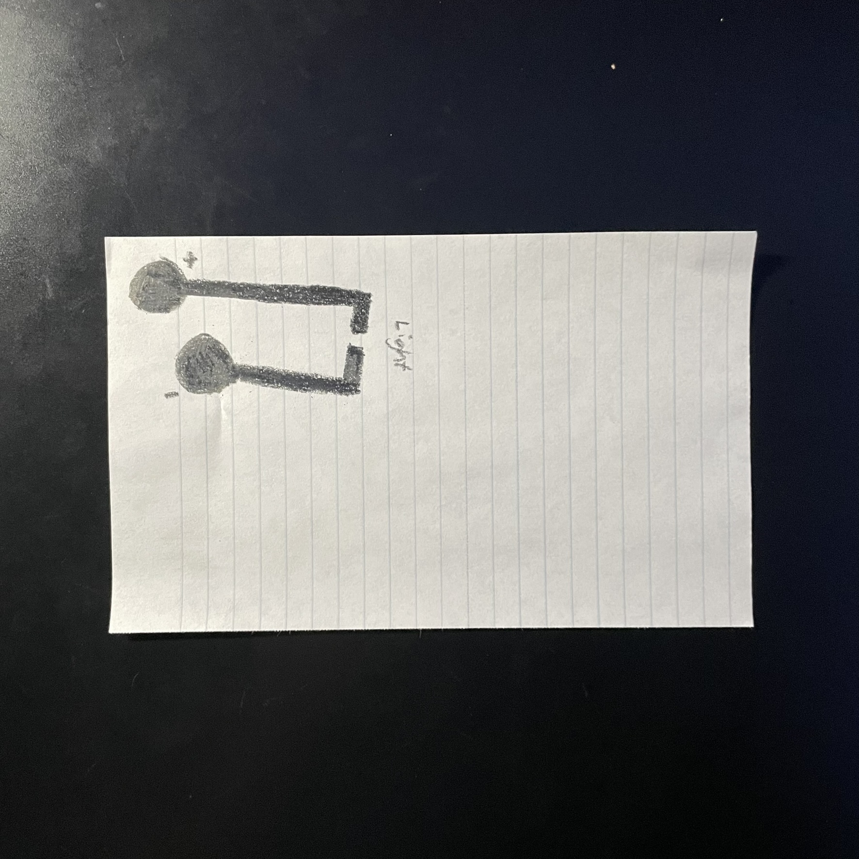 This is the circuit with the graphite added in, needing to be densly drawn for it to work as a conductor