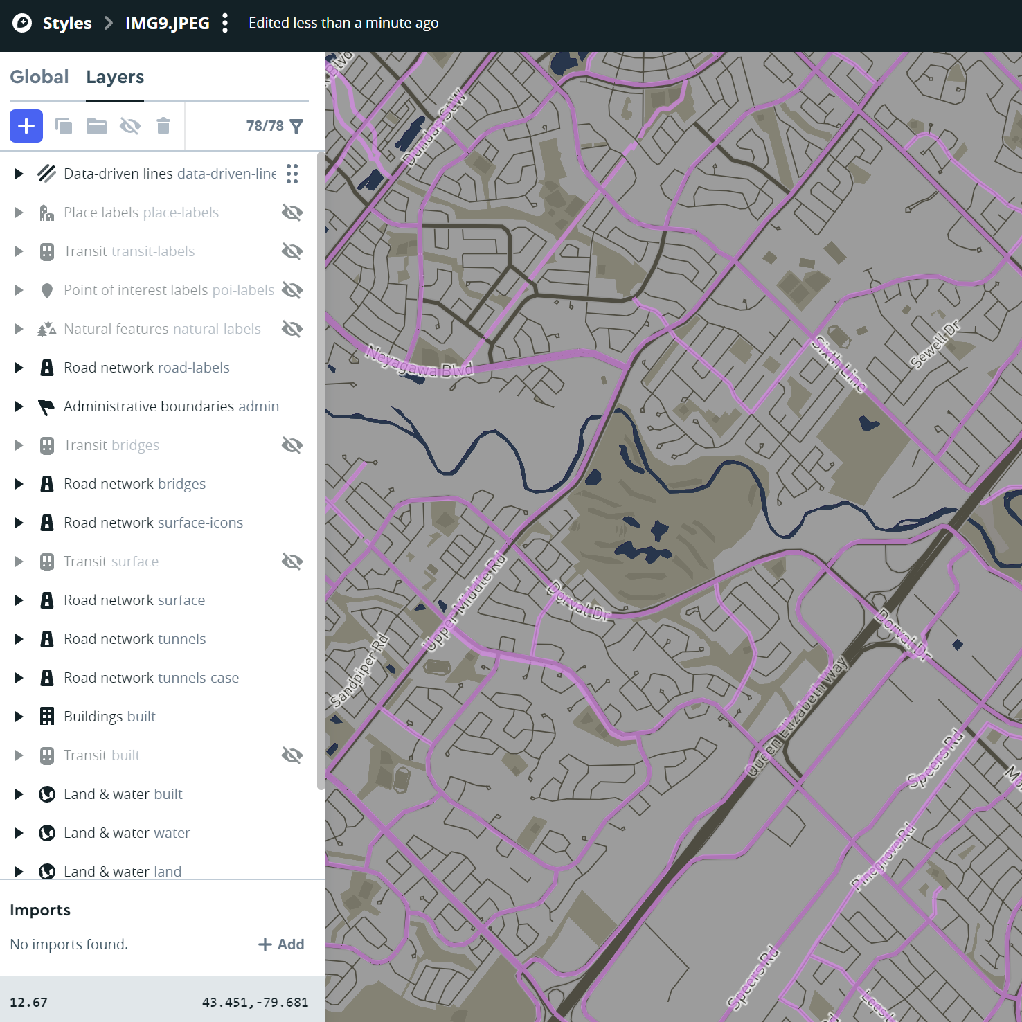 This is data of the cycle routes in Oakville but imported to be data driven lines without any visual changes